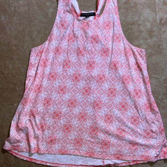 Banana Republic Women Medium Coral White Geometric Razorback Summer Tank Top (W) - Picture 1 of 6